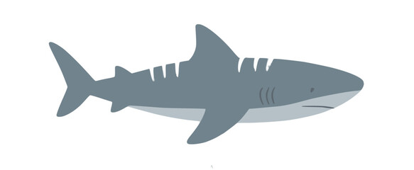 Sleek cartoon shark swimming calmly on a simple white background
