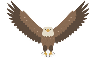 Majestic cartoon eagle soaring gracefully against a clean white background