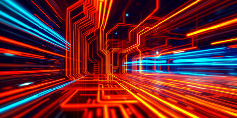 Experience the mesmerizing flow of digital circuitry illuminated by vibrant neon lights