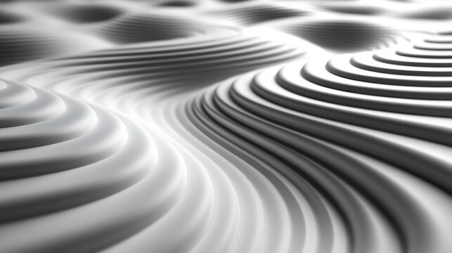 Monochrome abstract landscape with layered curves and shadows creating a topographical illusion of depth and texture