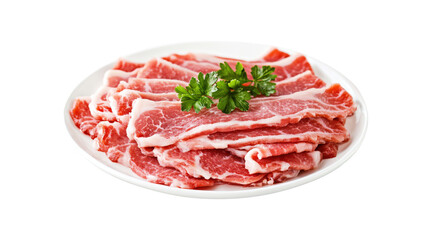 Thinly Sliced Raw Pork Belly isolated on a transparent background