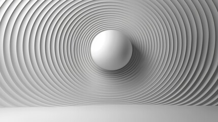 A white sphere centered in a concentric circle pattern against a white background surface area