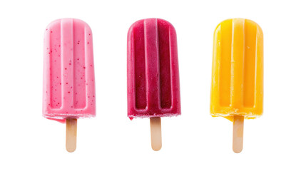 Three fruit popsicles isolated on a transparent background
