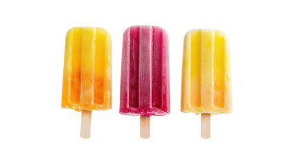 Three fruit popsicles yellow and red isolated on a transparent background