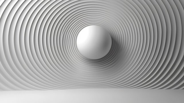 A white sphere centered in a concentric circle pattern against a white background surface area
