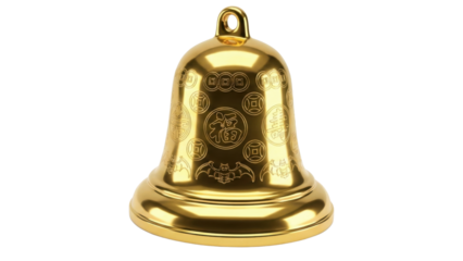 Golden Bell of Merriment: A polished golden bell, exuding elegance and tradition, stands as a symbol of joy and celebration. Engraved with intricate designs.