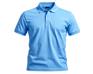 A blank pastel blue polo t-shirt shown straight-on, realistic fabric texture and sub