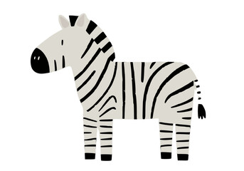 Charming cartoon zebra standing happily on a plain white background