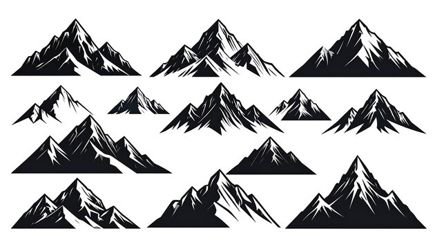 Mountain Range Silhouette Collection - Majestic Peaks and Rugged Landscapes.
