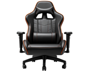 A modern racing-style gaming chair captured from a clean front view, featuring bold c