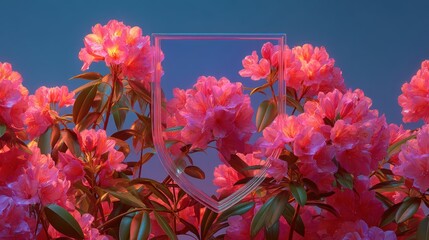 Translucent acrylic shield beside glowing neon plants in bright colors