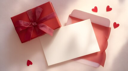 Romantic Valentine’s Gift Still Life Elegant Greeting Card Soft Pastel Hearts Warm Light Sweet Message