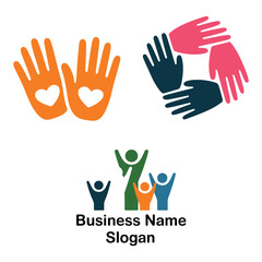 Fototapeta premium A collection of community and teamwork logos featuring hands and figures in different colors