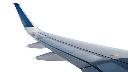 Airplane wing and tail fin in flight isolated on transparent background