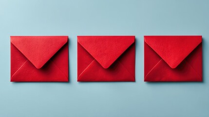 Red lacquered envelopes spread on green mint table