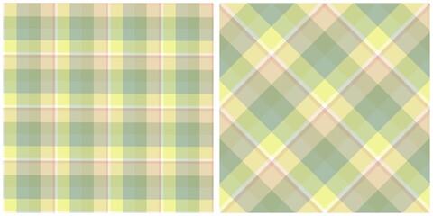 Muted Green and Yellow Plaid Pattern Set