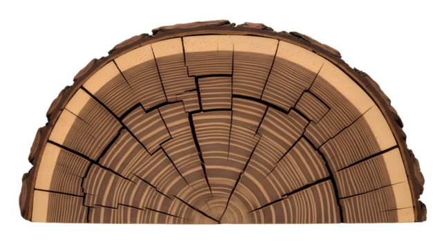 Close up of a tree trunk cross section showing growth rings