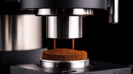 Espresso machine extracting rich coffee from finely ground coffee in a sleek, modern kitchen setting