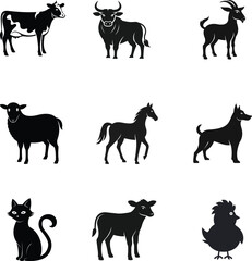 Collection of domestic animal icons for design projects