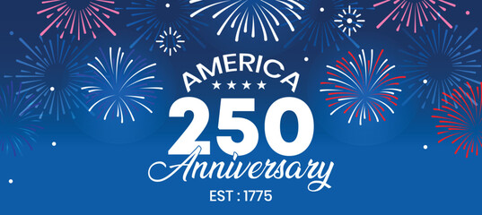 USA 250th Anniversary Fireworks Banner – Dark Blue Night Theme, Patriotic Celebration Template with Stars & Flag for 2026 Event