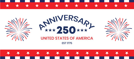 USA 250 Anniversary Badge Banner – Classic Red White Blue Stars Pattern, Retro Patriotic Style Template for National Celebration 2026