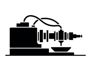 Illustration of a complex machinery with tubes and a small bowl underneath it shown