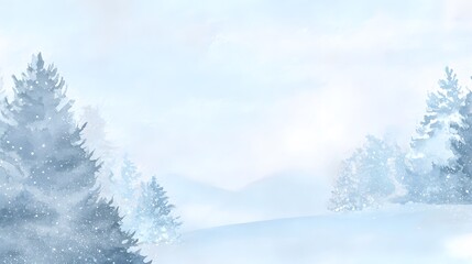 Fototapeta premium Festive watercolor winter landscape cozy snow scene perfect for holiday cards and invitations