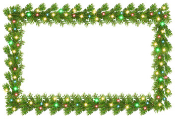 Christmash Fir frame with lights, Christmas wreath with glowing Christmas lights. Christmas tree border decoration