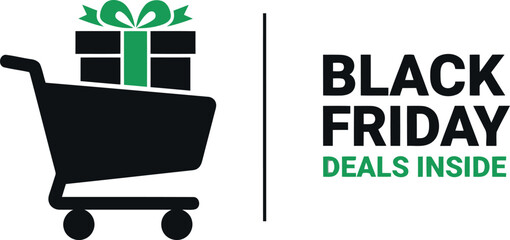Black friday shopping deals with gift box in cart icon vector