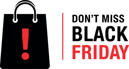 Black friday sale banner with shopping bag and exclamation mark