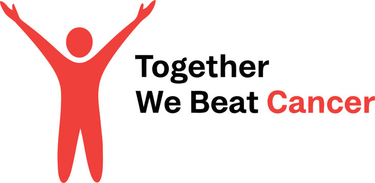 Symbolic red figure with 'together we beat cancer' awareness text