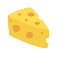 Isolated yellow wedge of cheese with holes, depicted in a simple flat vector illustration style. A classic dairy food icon for culinary concepts