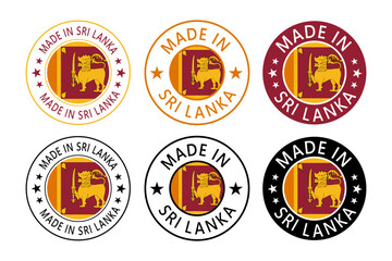 Naklejka premium Sri Lanka Made in Stamp in circle with flag Vector template on white background