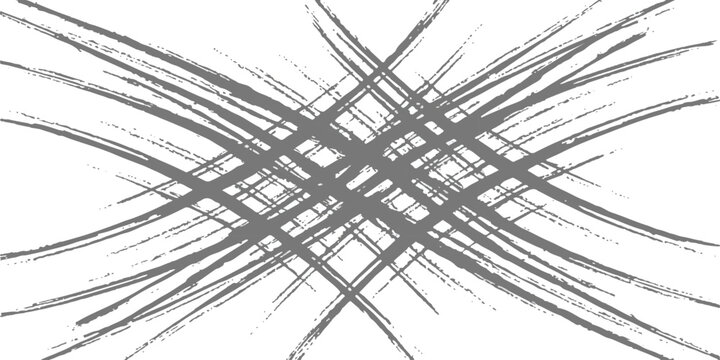 Abstract grey brush strokes form a criss-cross pattern on a white background.