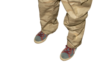 Man's feets in blue retro sneakers isolated