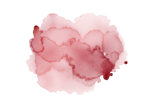 Abstract macro close-up of a dynamic watercolor stain featuring pastel pink and earth brown pigments, showing texture and feathered bleeding on a transparent background. Concept of elegant design