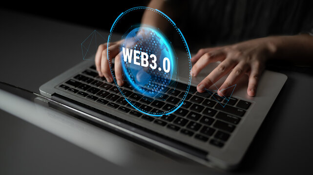 The global impact of the Web 3.0 next generation internet. A futuristic concept of a worldwide decentralized network and digital transformation. Motif