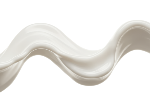 A porcelain-white viscous creamy liquid forming a dynamic abstract wave structure, hyper-detailed macro close-up shot, isolated on transparent background with copy space. Concept for luxury cosmetic