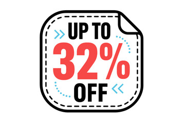 Promotional sticker badge showing thirty-two percent discount offer for retail products and services