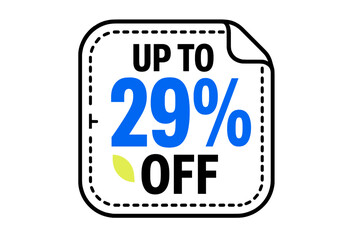 Modern promotional sticker offering twenty-nine percent discount on retail purchases