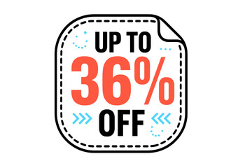 Promotional sticker or coupon tag design featuring thirty-six percent off discount text for retail marketing campaigns
