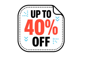 Promotional sticker label with forty percent off sale discount offer tag