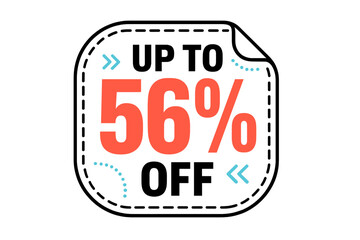 Modern promotional sticker design showing up to fifty-six percent discount offer