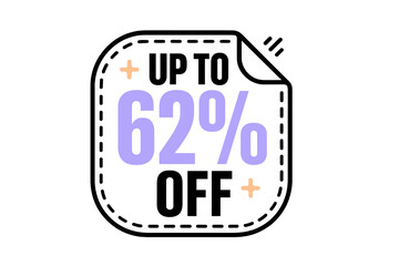 Modern sixty-two percent off sale sticker or coupon tag design for retail promotions