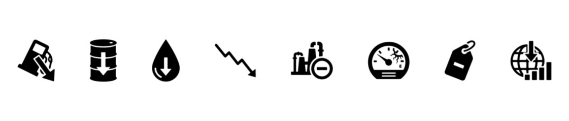 Obraz premium A fuel pricing icon set with visuals for cost reduction, eco savings, and energy efficiency.