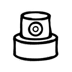 Spray can cap drawn in graffiti stencil style using black ink on white background.