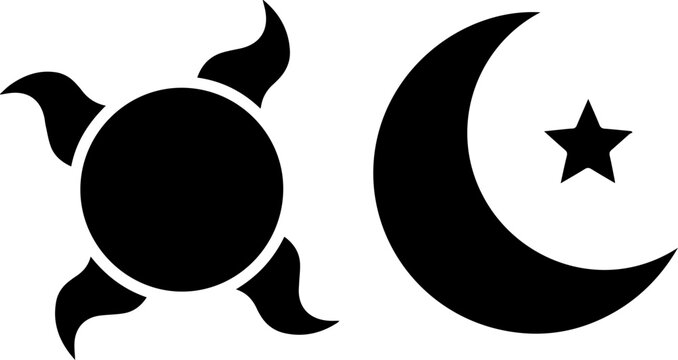 Dynamic sun and moon celestial pairing, creating a harmonious balance, symbolizing day and night, astral wonder, cosmic design, magical elements, sky beauty