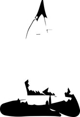 Stylized black silhouette of a landscape featuring mountains and trees, evoking serene nature vibes and outdoor adventures, originally a vector graphic