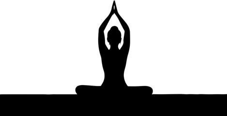 Serene silhouette of woman practicing yoga lotus pose, bringing mindful wellness and balance to modern lifestyles with a vector feel