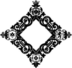 Elegant vintage diamond frame for invitations and monograms, royal heraldic design, perfect for upscale branding or refined decorative projects, antique charm